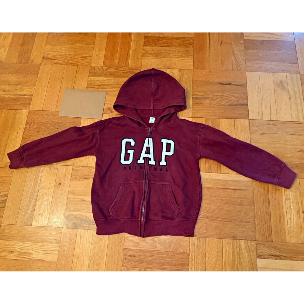 Gap Kid Unisex Burgundy Logo Fleece Full Zip Hoodie w/ Pockets Size S 6/7